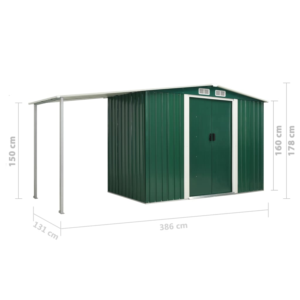Capanno Giardino Porte Scorrevoli Verde 386x131x178 cm Acciaio