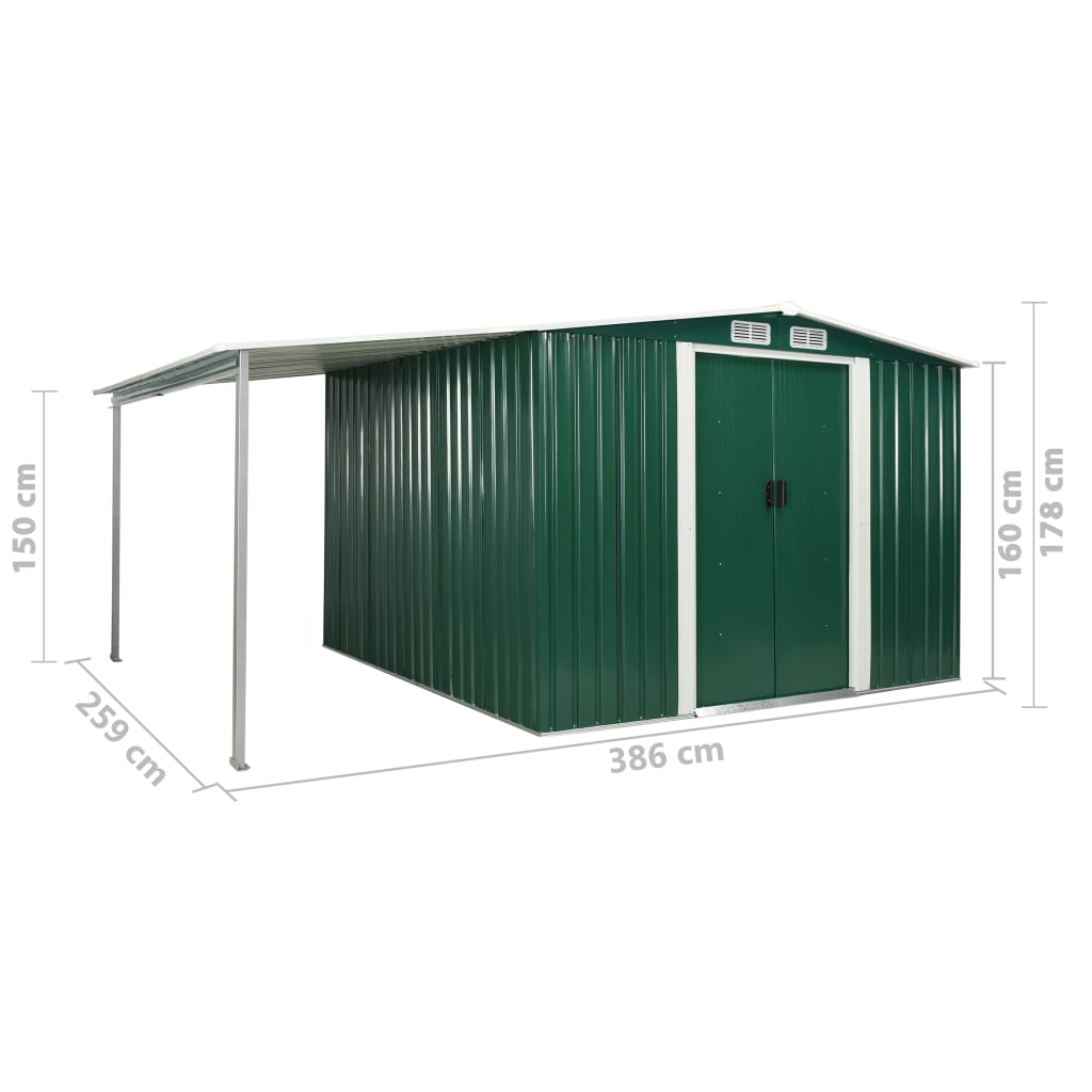 Capanno Giardino Porte Scorrevoli Verde 386x259x178 cm Acciaio