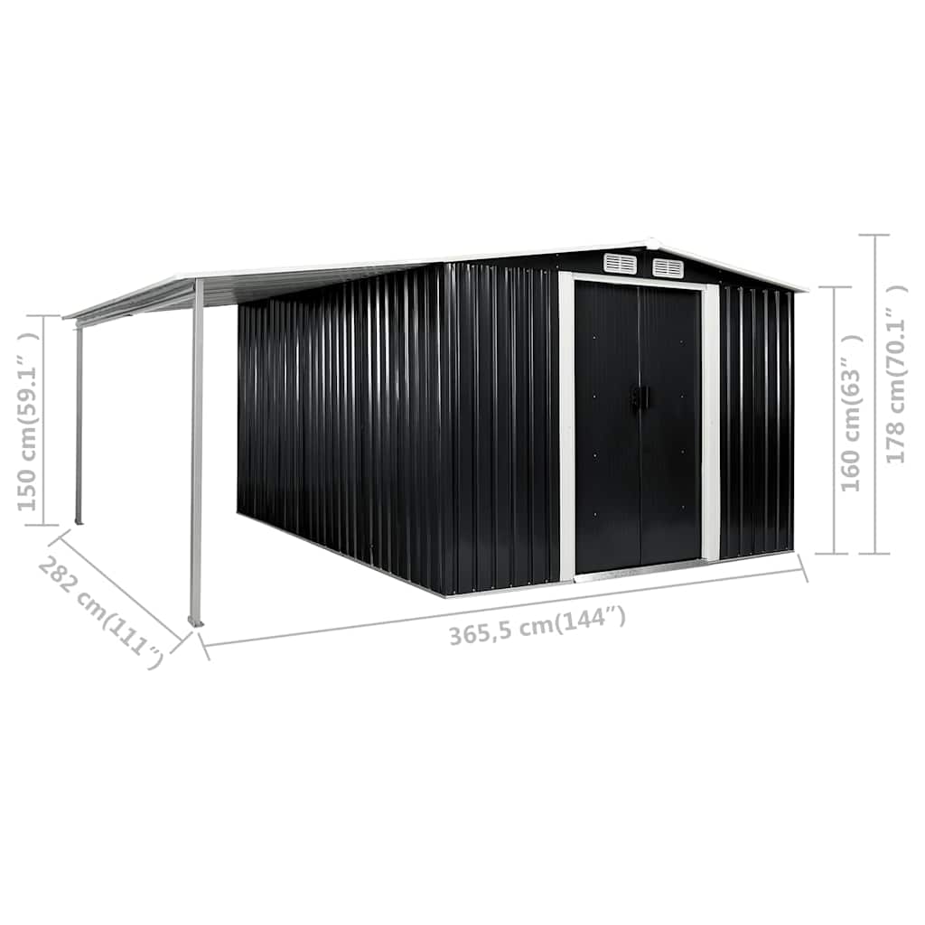 Capanno Giardino Porte Scorrevoli Antracite 386x312x178 cm Acciaio