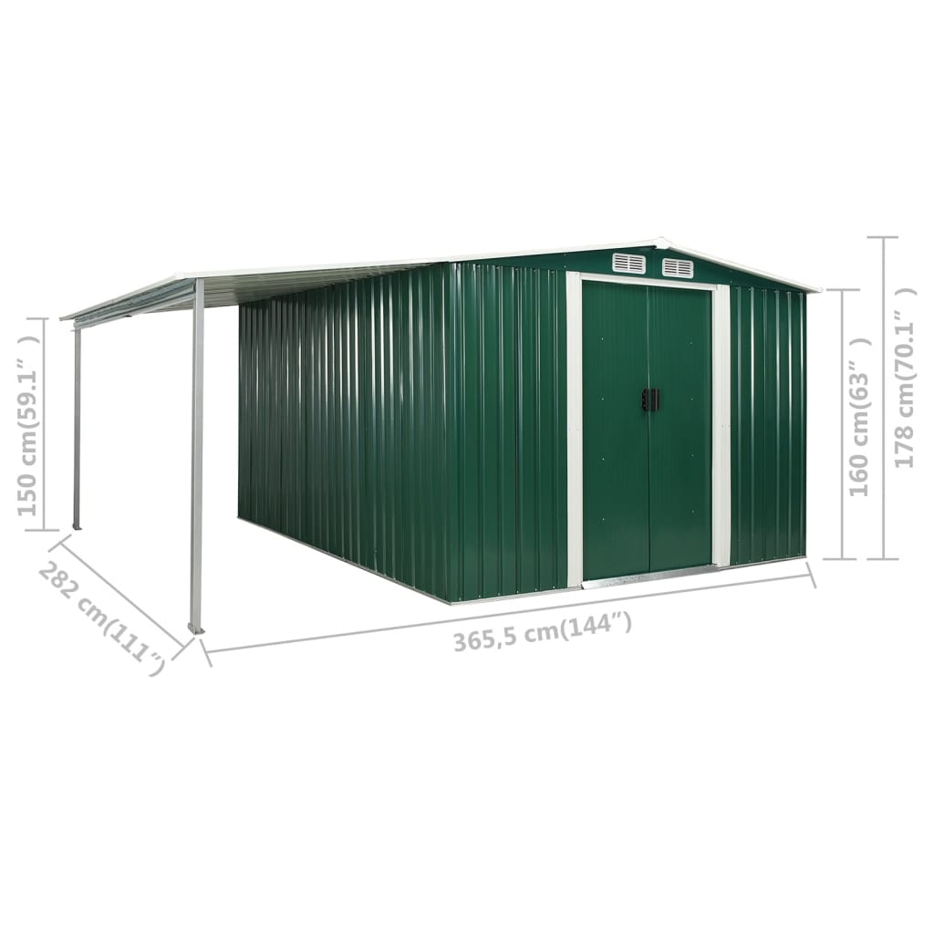 Capanno Giardino Porte Scorrevoli Verde 386x312x178 cm Acciaio