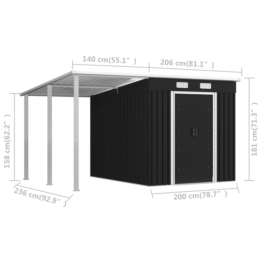 Capanno da Giardino con Tetto Antracite 346x236x181 cm Acciaio