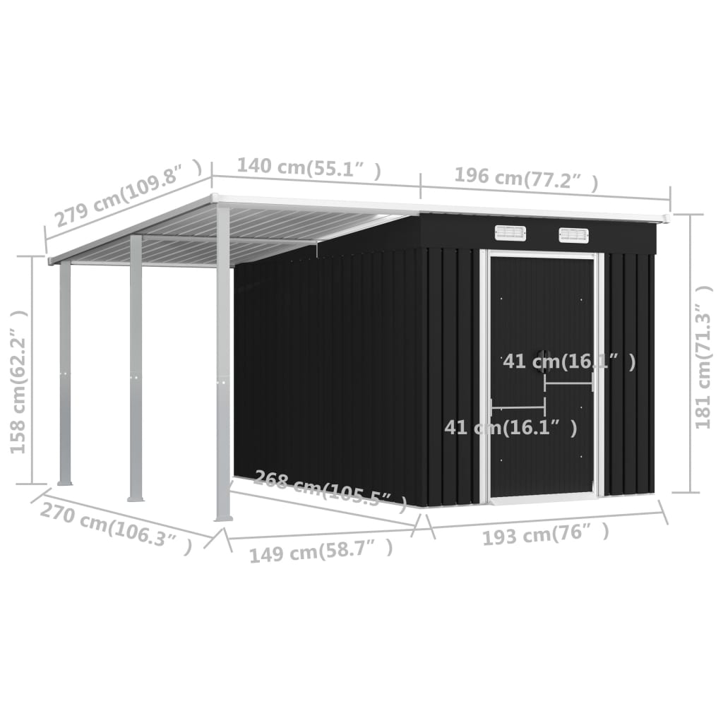 Capanno da Giardino con Tetto Antracite 336x270x181 cm Acciaio