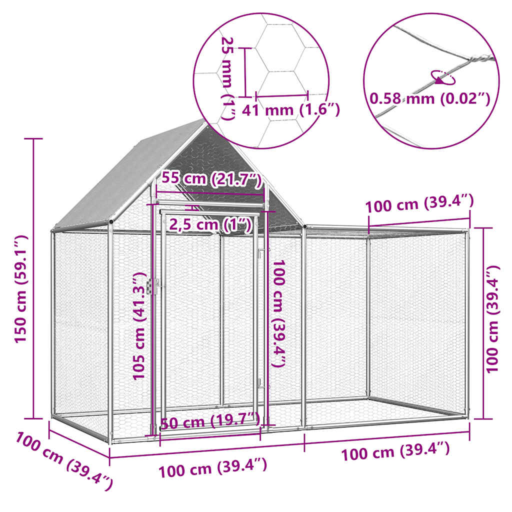 Pollaio 2x1x1,5 m in Acciaio Zincato