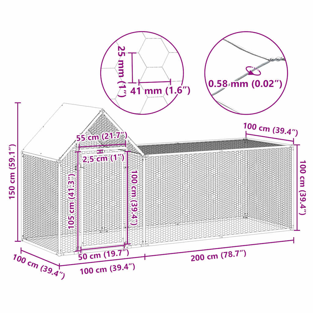 Pollaio 3x1x1,5 m in Acciaio Zincato
