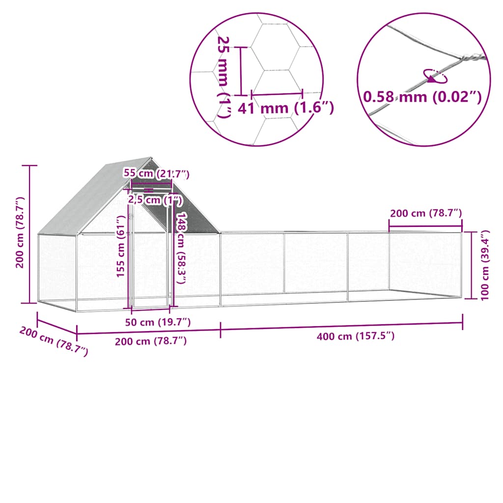 Pollaio 6x2x2 m in Acciaio Zincato