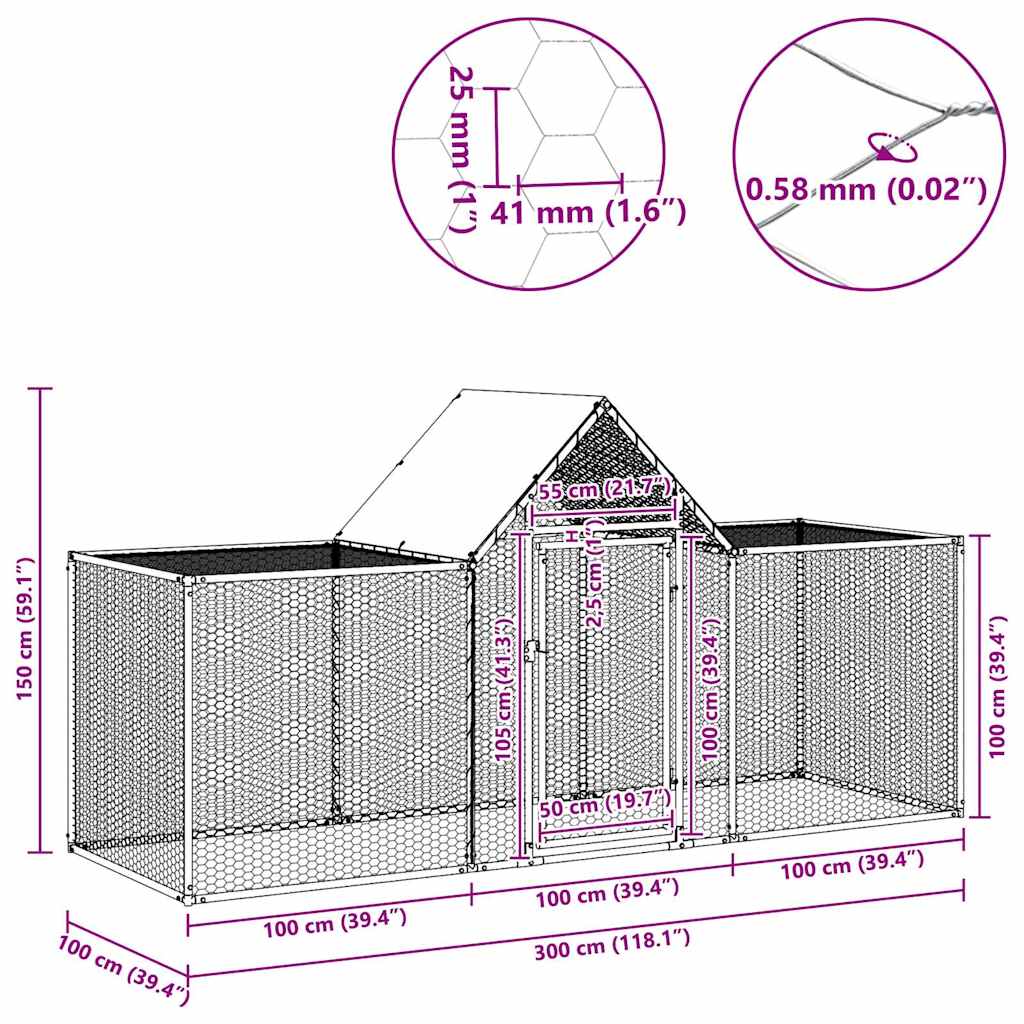Pollaio 3x1x1,5 m in Acciaio Zincato