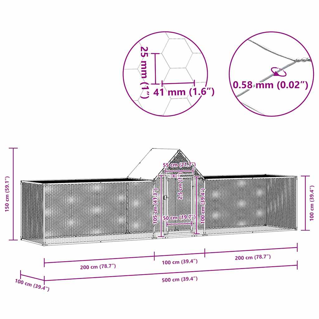 Pollaio 5x1x1,5 m in Acciaio Zincato