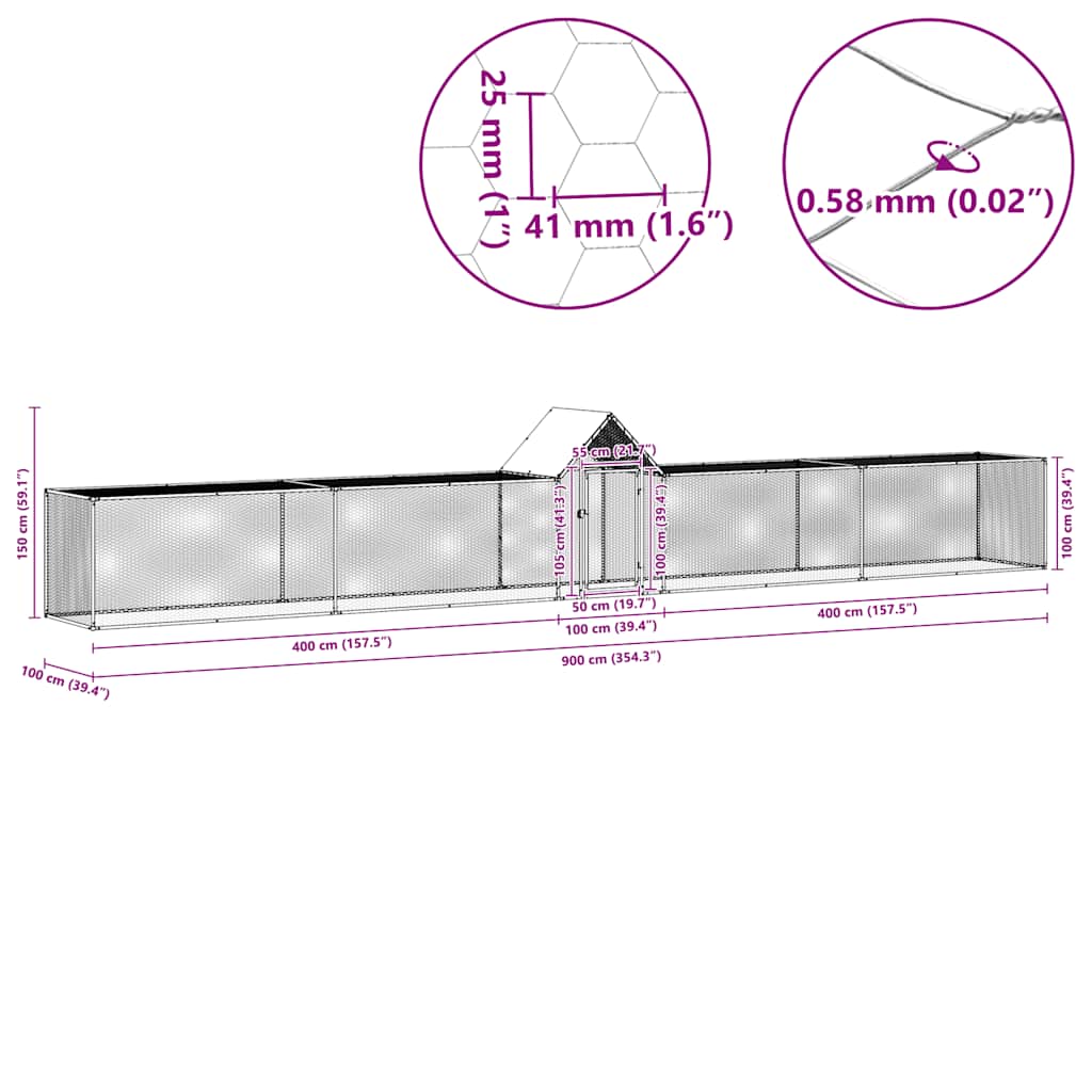 Pollaio 9x1x1,5 m in Acciaio Zincato