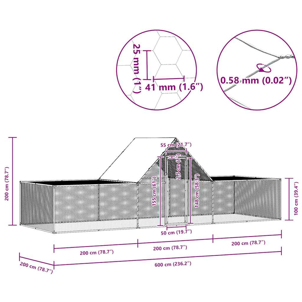 Pollaio 6x2x2 m in Acciaio Zincato