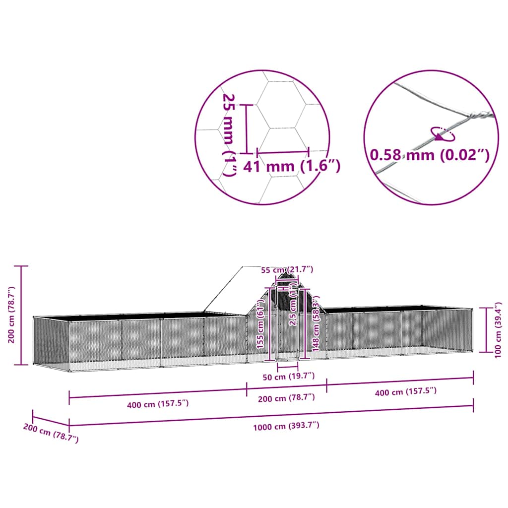 Pollaio 10x2x2 m in Acciaio Zincato