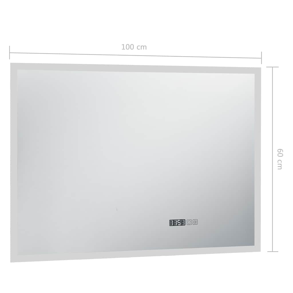 Specchio LED Bagno con Sensore Tattile Schermo Orario 100x60cm