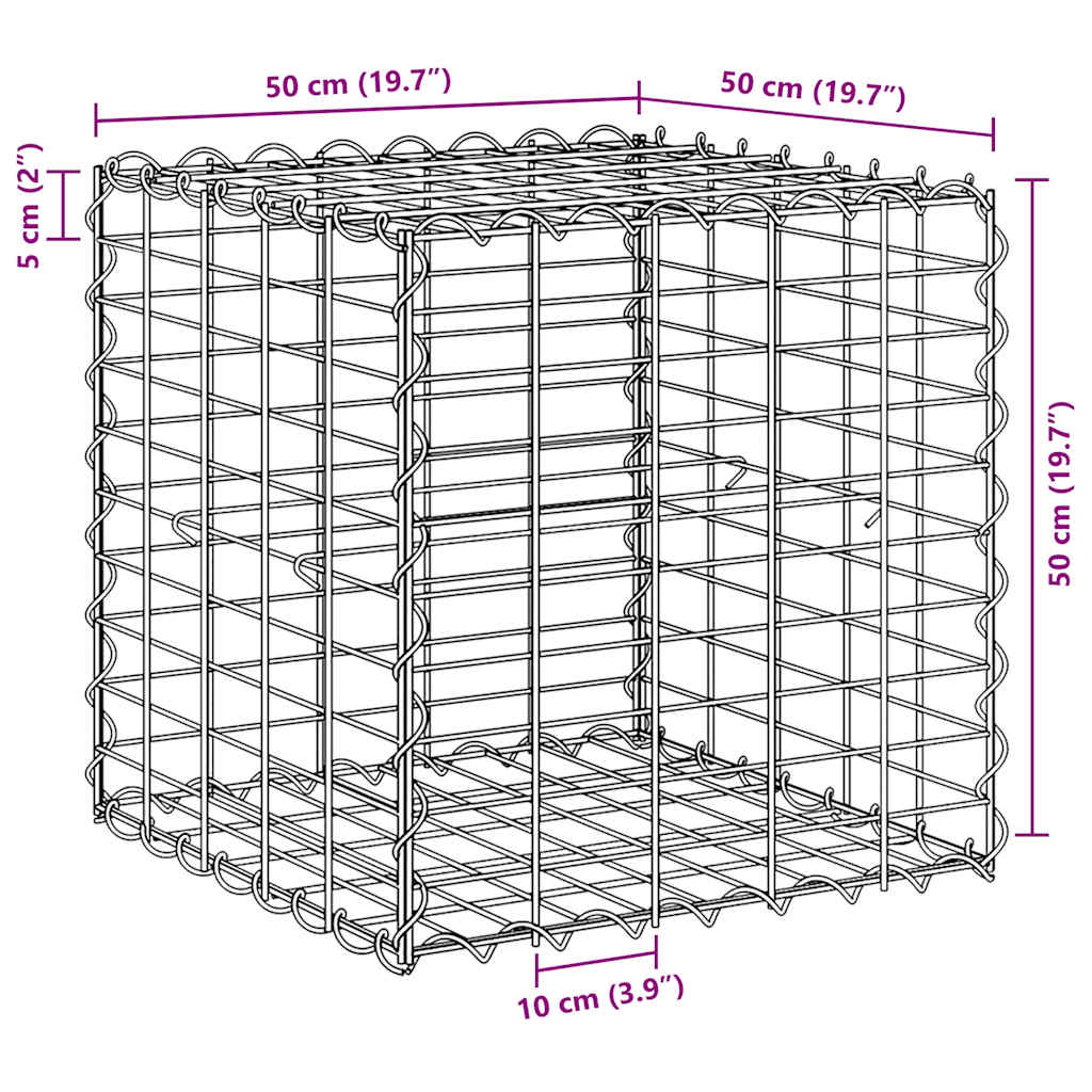 Gabbione Letto Rialzato a Cubo in Filo di Acciaio 50x50x50 cm