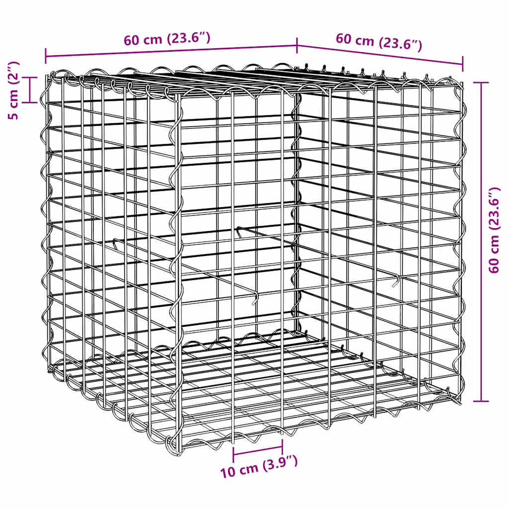 Gabbione Letto Rialzato a Cubo in Filo di Acciaio 60x60x60 cm