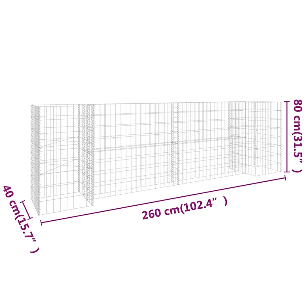 Gabbione Fioriera ad "H" in Filo di Acciaio 260x40x80 cm