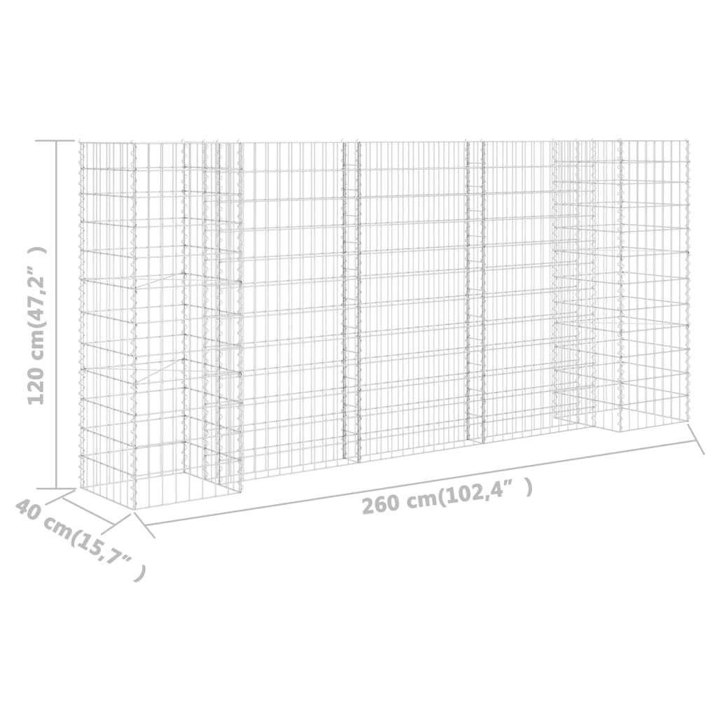 Gabbione Fioriera ad "H" in Filo di Acciaio 260x40x120 cm