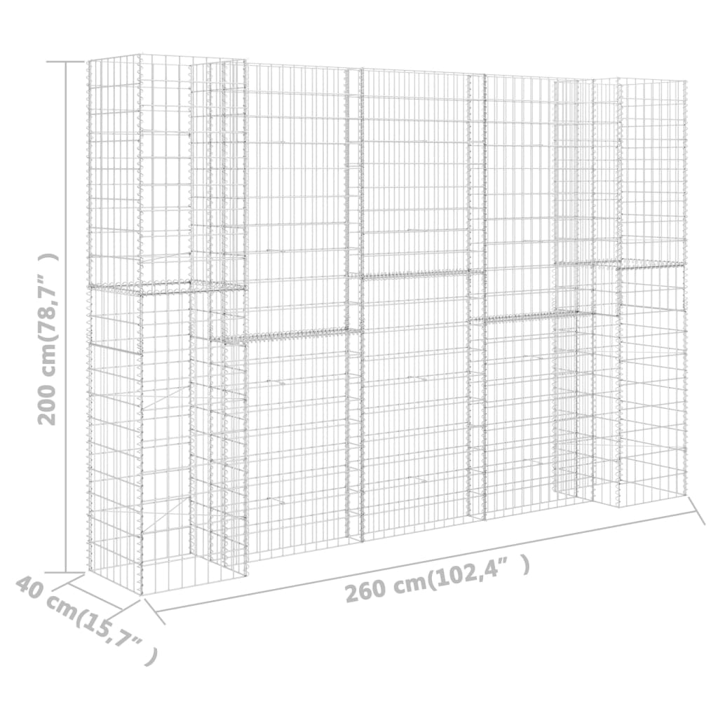 Gabbione Fioriera ad "H" in Filo di Acciaio 260x40x200 cm