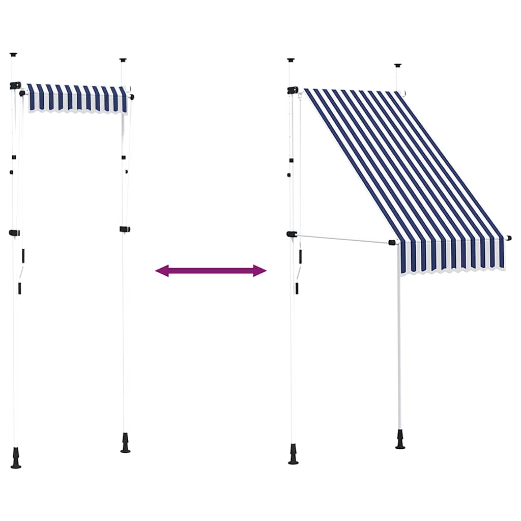 Tenda da Sole Retrattile Manuale 100 cm a Strisce Blu e Bianche