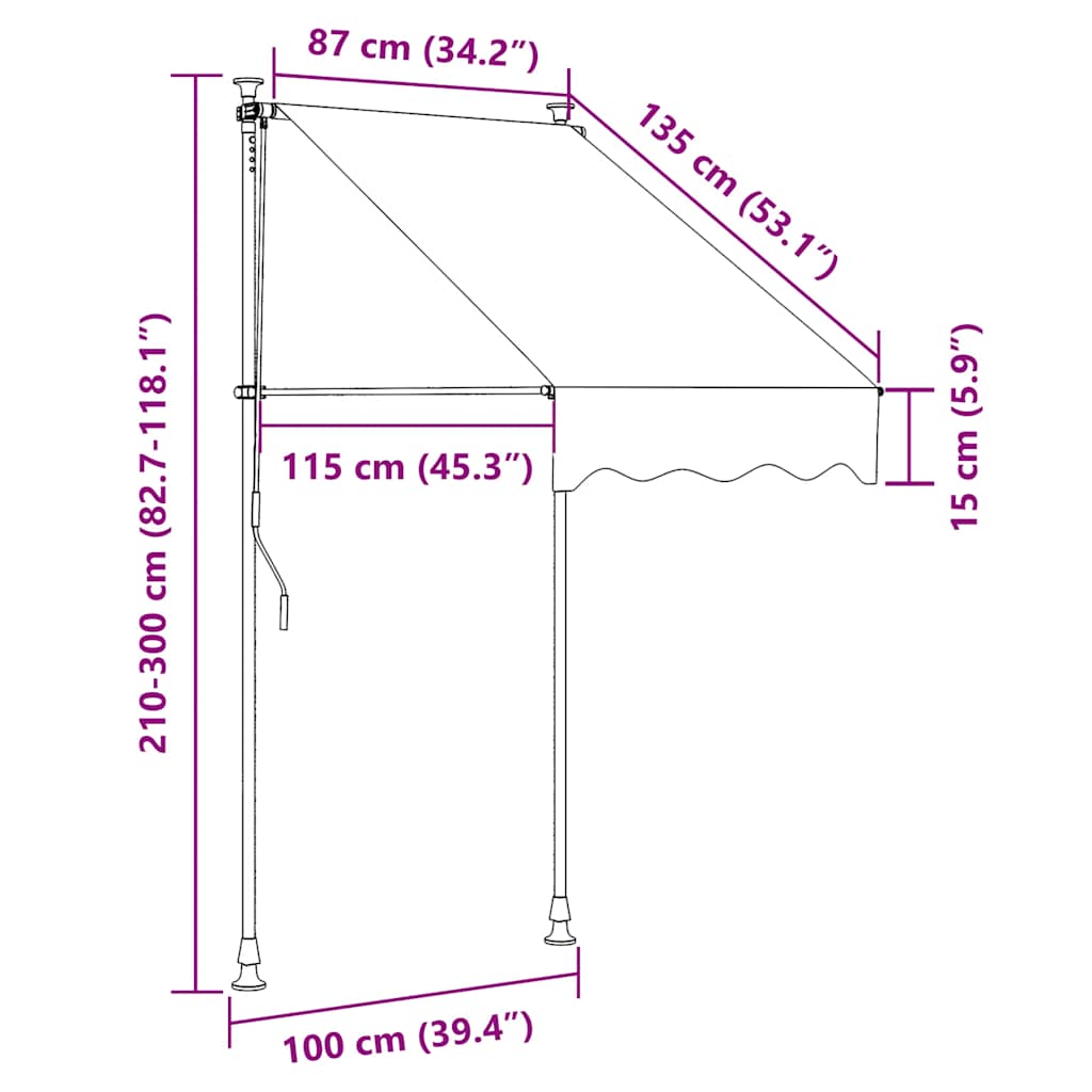 Tenda da Sole Retrattile Manuale con LED 100 cm Blu e Bianca