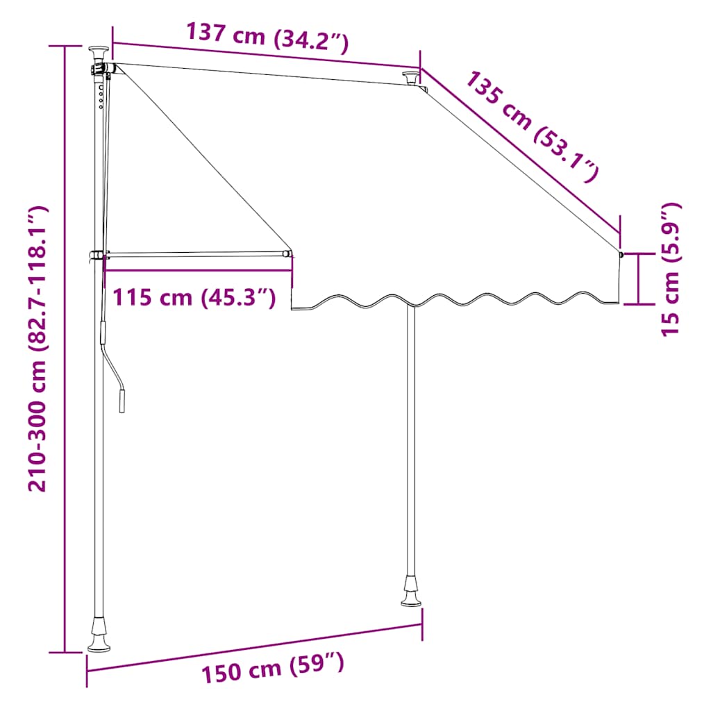 Tenda da Sole Retrattile Manuale con LED 150 cm Blu e Bianca