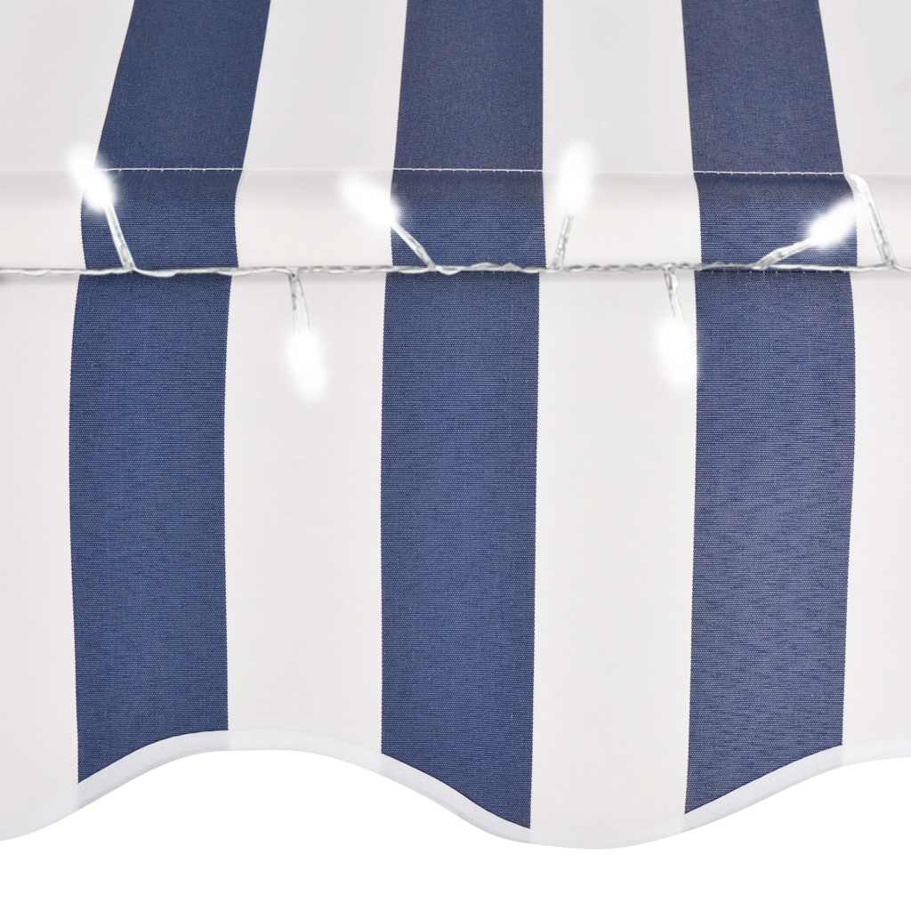 Tenda da Sole Retrattile Manuale con LED 200 cm Blu e Bianca