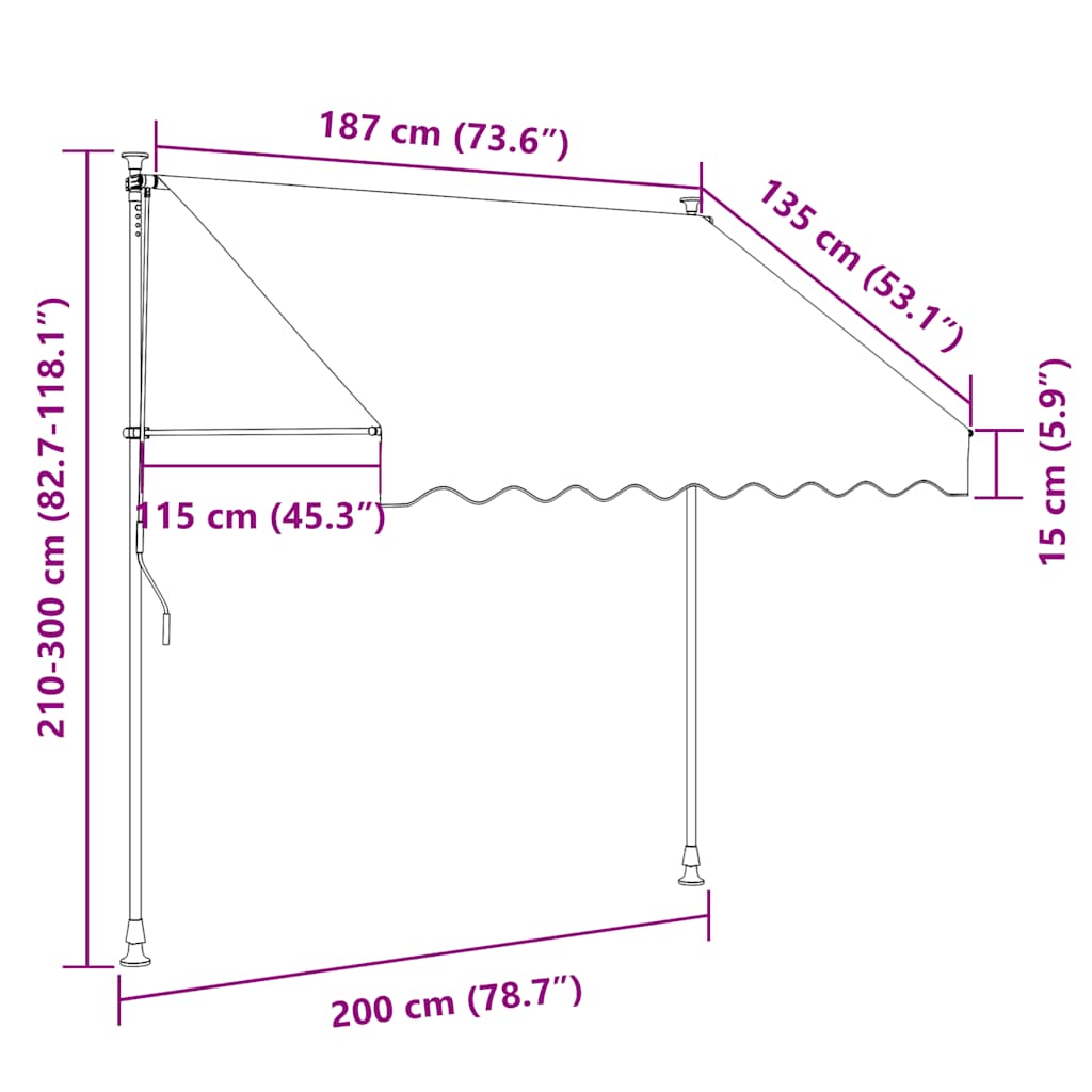 Tenda da Sole Retrattile Manuale con LED 200 cm Blu e Bianca