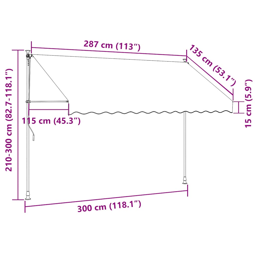 Tenda da Sole Retrattile Manuale con LED 300 cm Blu e Bianca
