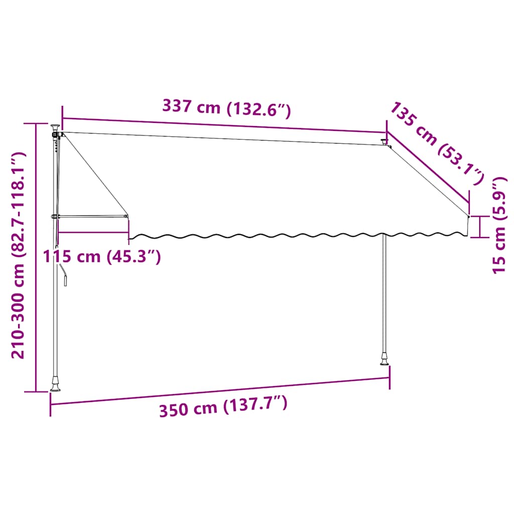 Tenda da Sole Retrattile Manuale con LED 350 cm Blu e Bianca