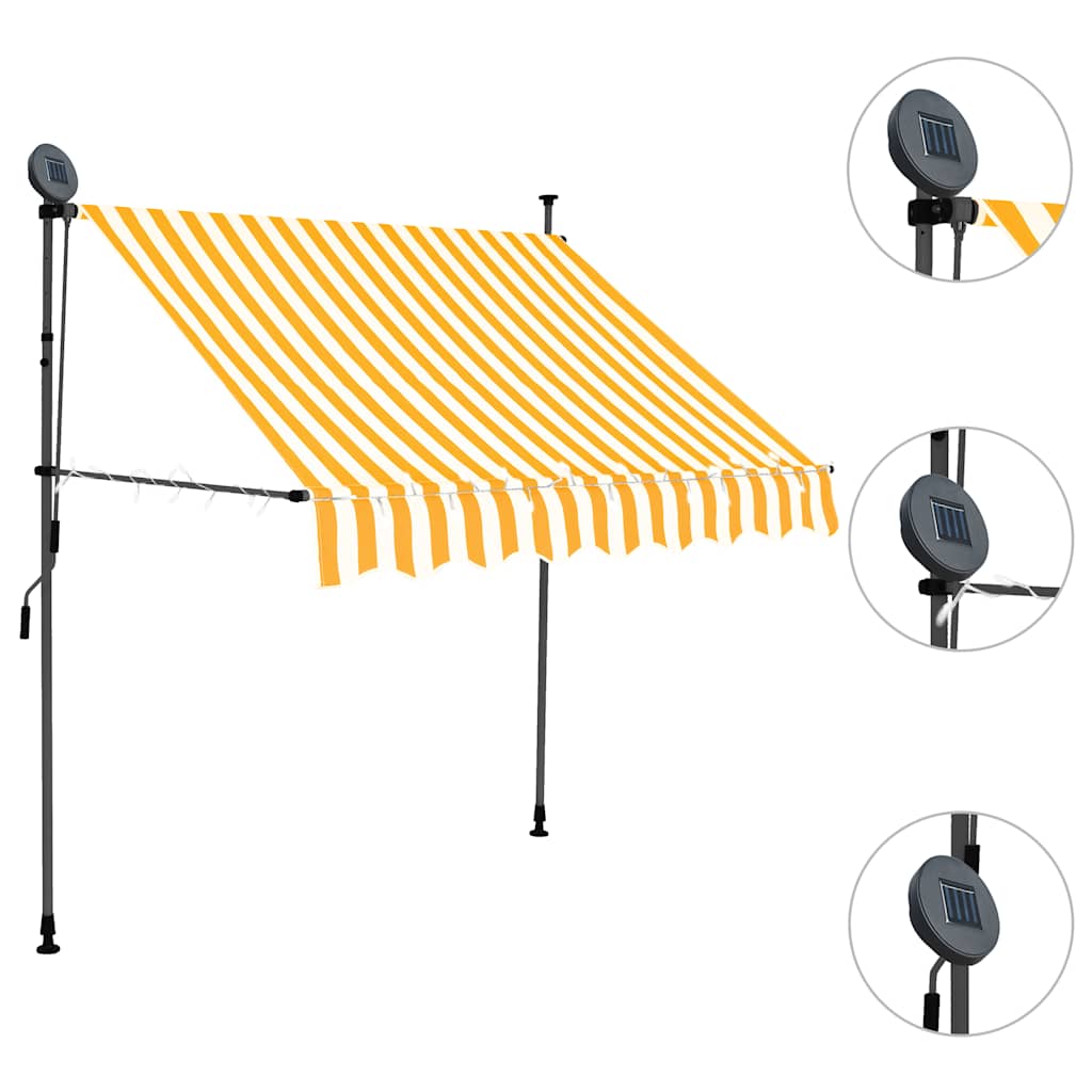 Tenda da Sole Retrattile Manuale LED 150 cm Bianca e Arancione
