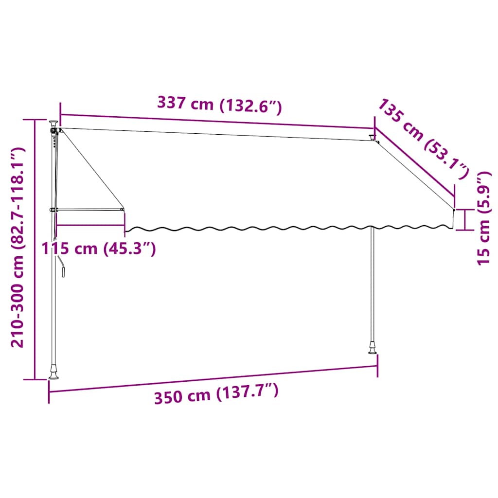Tenda da Sole Retrattile Manuale LED 350 cm Bianca e Arancione