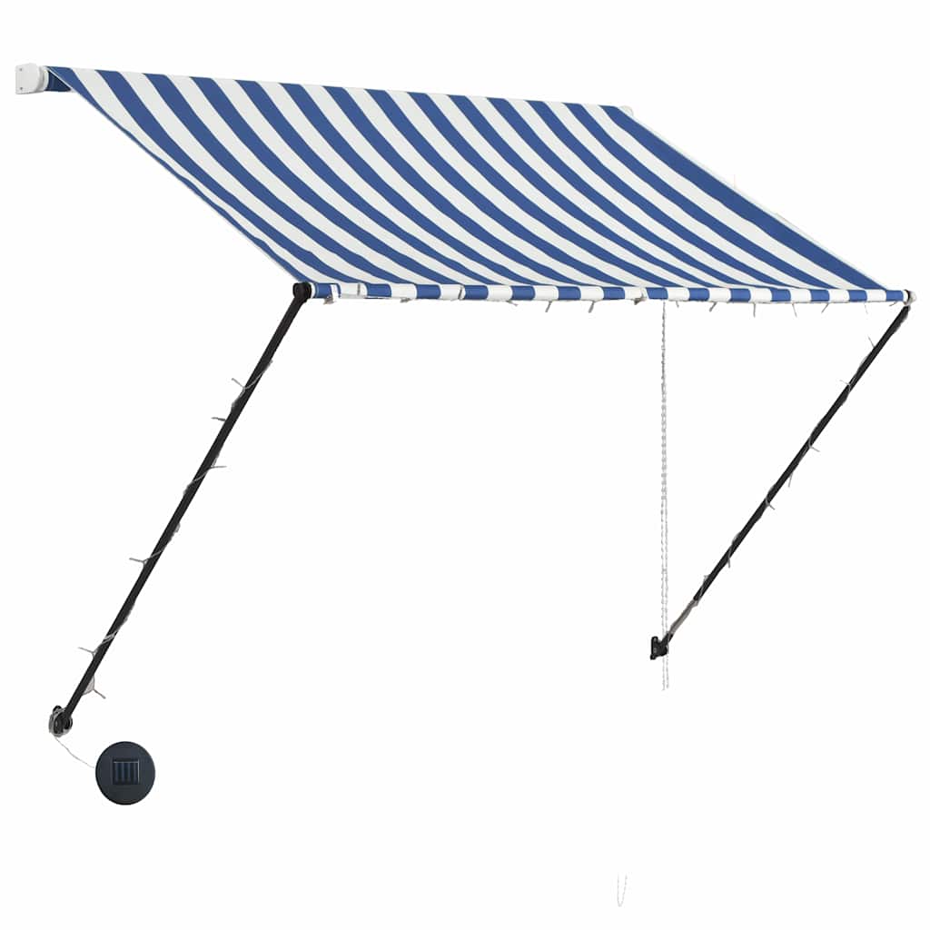 Tenda da Sole Retrattile con LED 100x150 cm Blu e Bianco