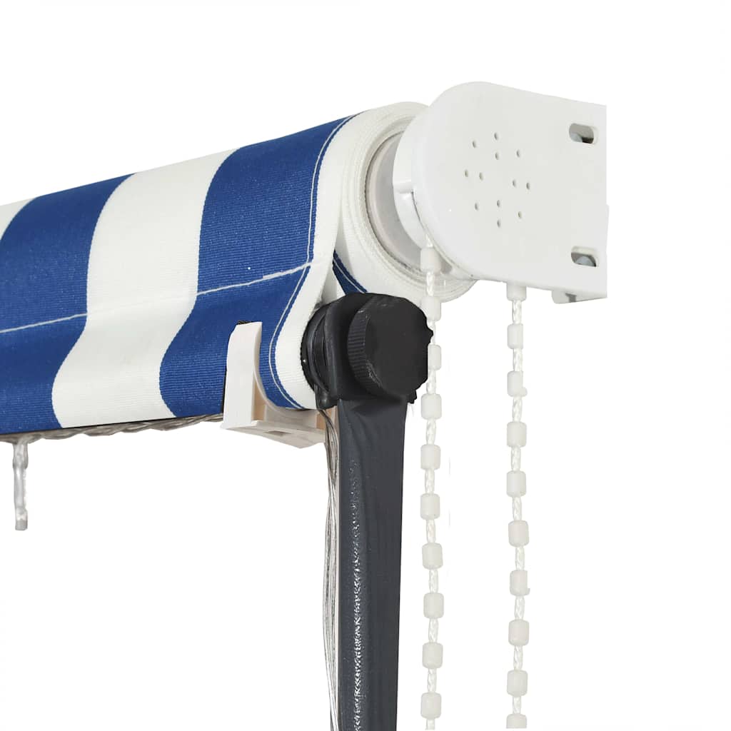 Tenda da Sole Retrattile con LED 100x150 cm Blu e Bianco