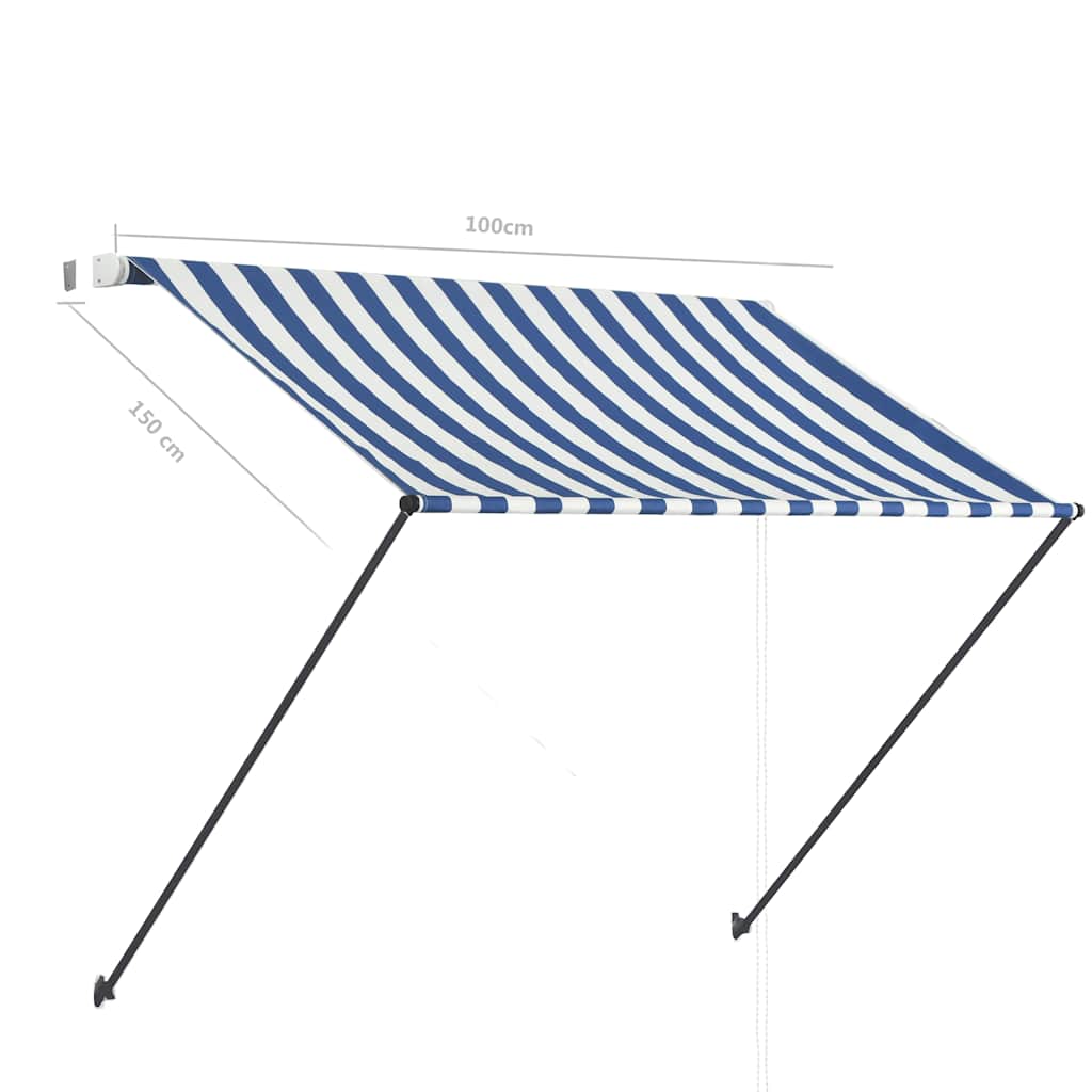 Tenda da Sole Retrattile con LED 100x150 cm Blu e Bianco
