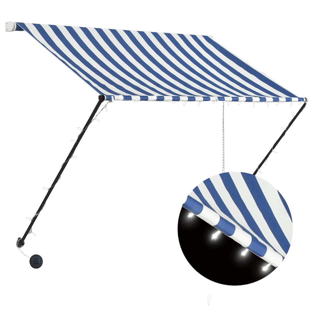 Tenda da Sole Retrattile con LED 200x150 cm Blu e Bianco
