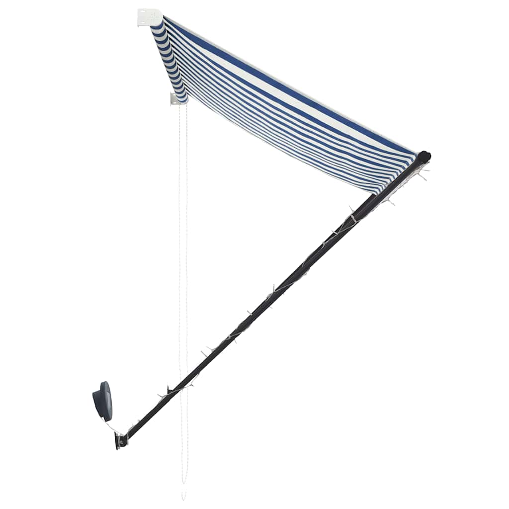 Tenda da Sole Retrattile con LED 200x150 cm Blu e Bianco
