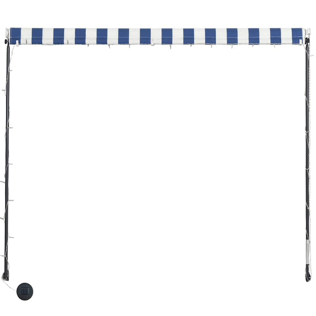 Tenda da Sole Retrattile con LED 200x150 cm Blu e Bianco
