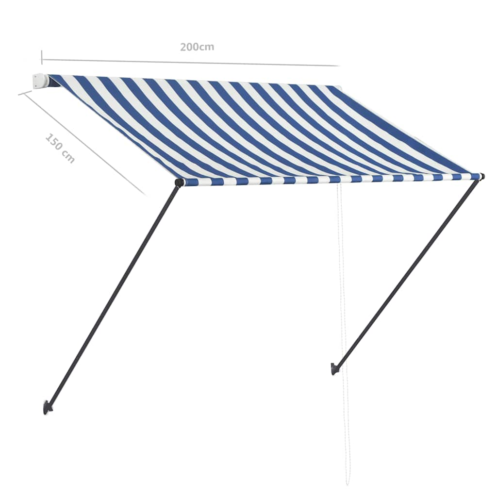 Tenda da Sole Retrattile con LED 200x150 cm Blu e Bianco