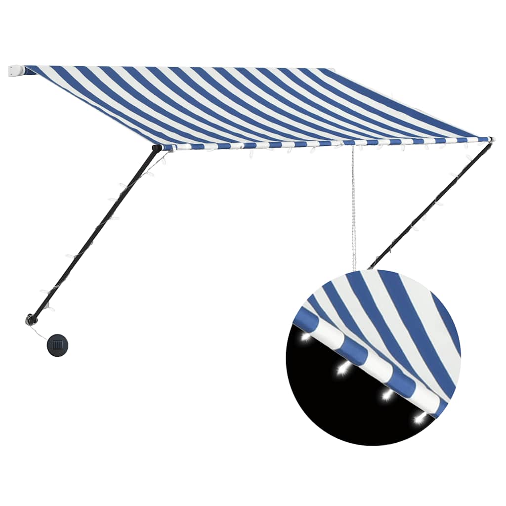 Tenda da Sole Retrattile con LED 250x150 cm Blu e Bianco