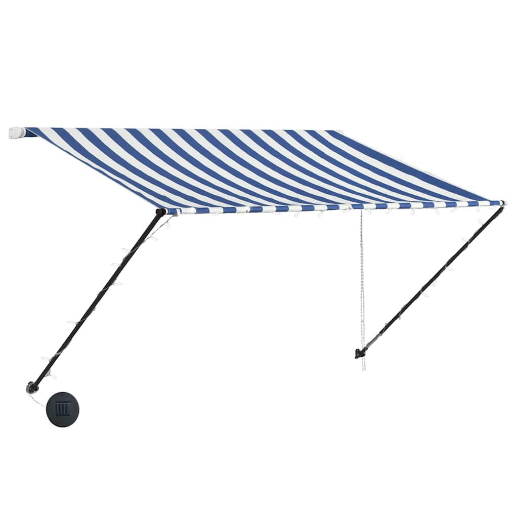 Tenda da Sole Retrattile con LED 250x150 cm Blu e Bianco