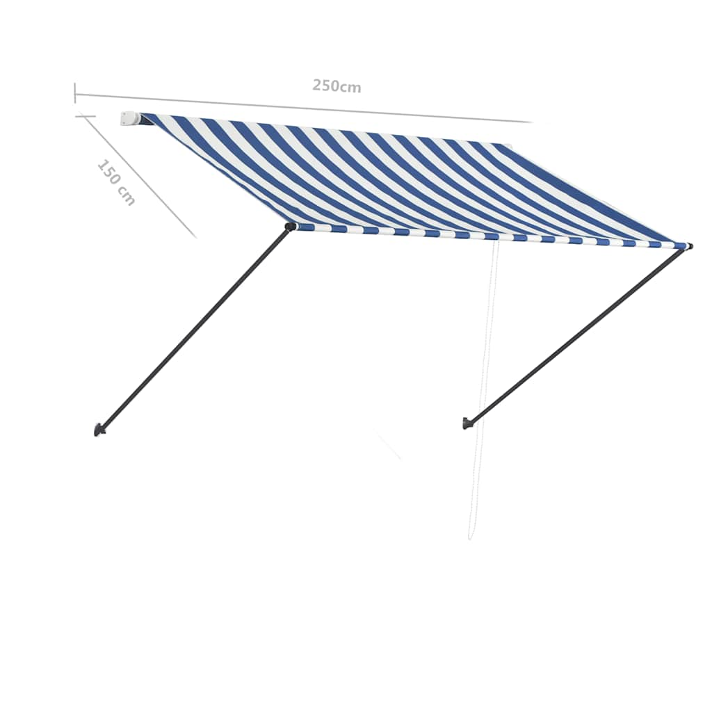 Tenda da Sole Retrattile con LED 250x150 cm Blu e Bianco