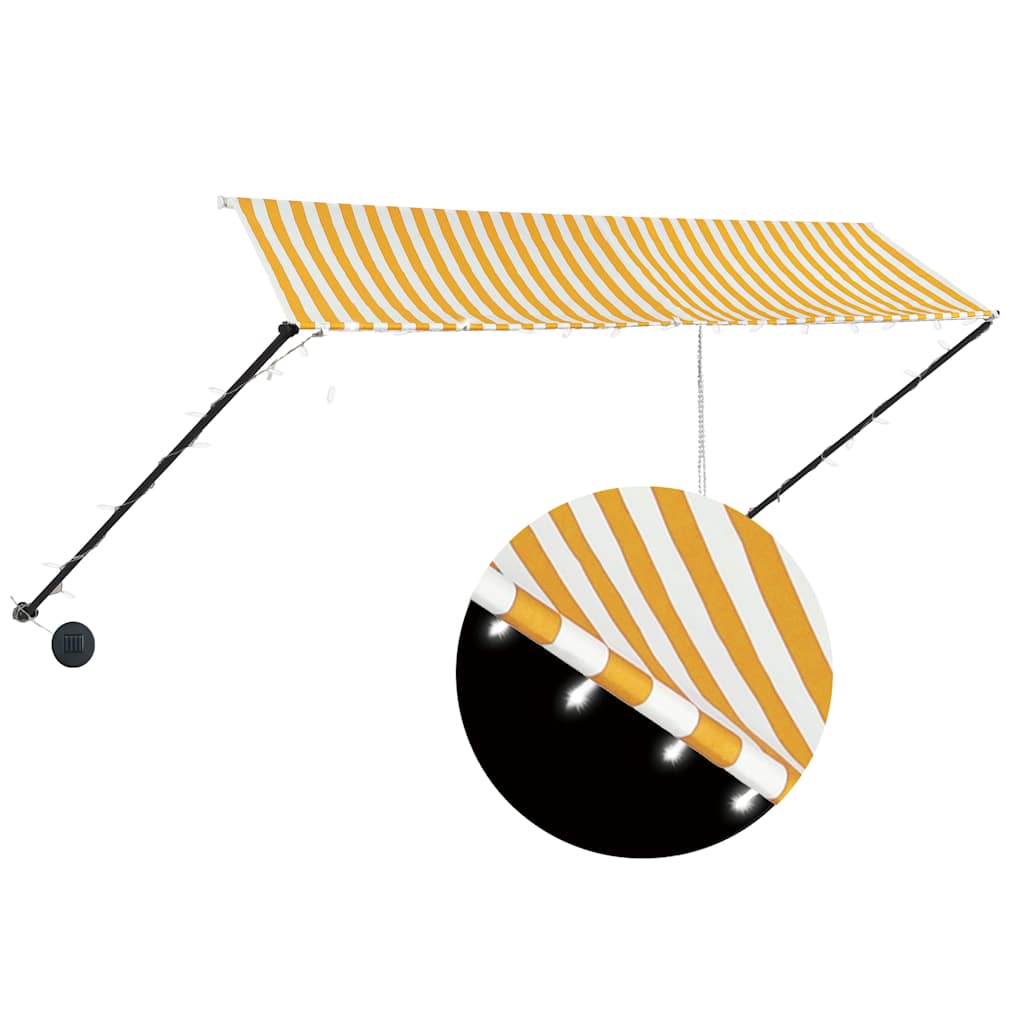 Tenda da Sole Retrattile con LED 350x150 cm Giallo e Bianco