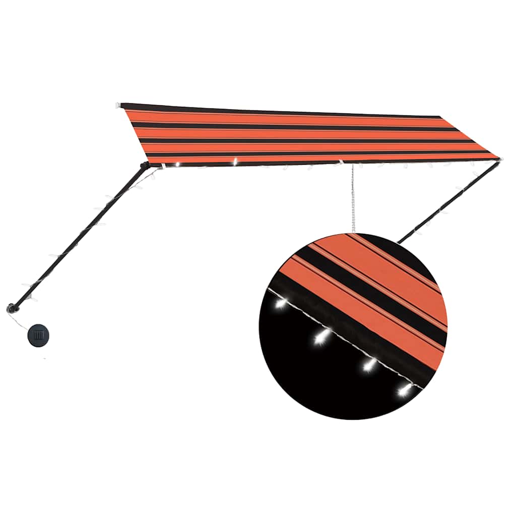 Tenda da Sole Retrattile con LED 300x150 cm Arancione e Marrone