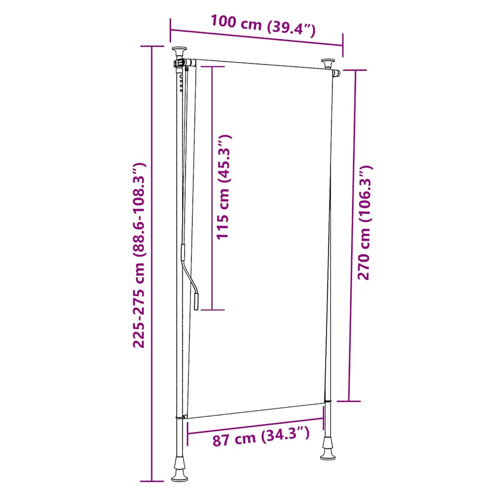 Tenda a Rullo per Esterni 100x270 cm Antracite