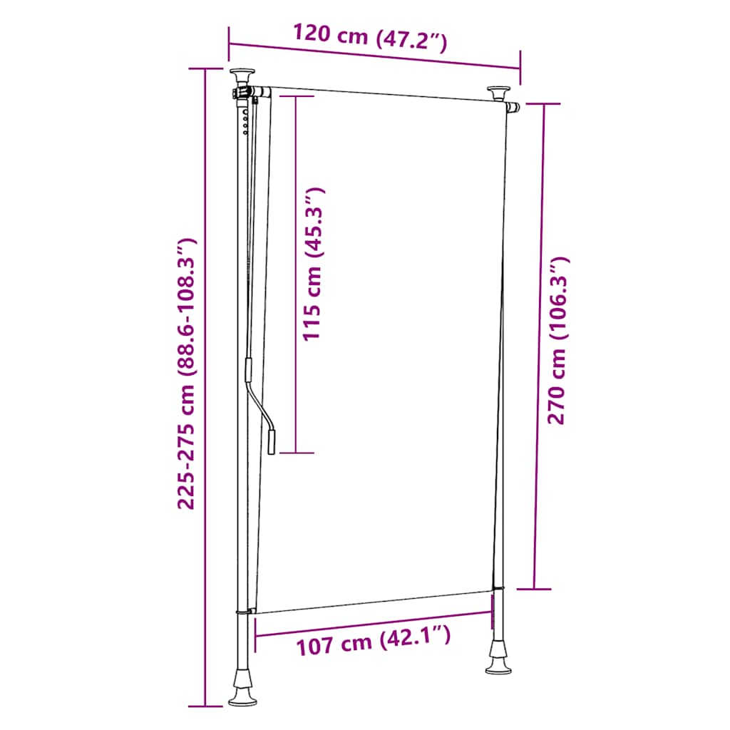 Tenda a Rullo per Esterni 120x270 cm Antracite