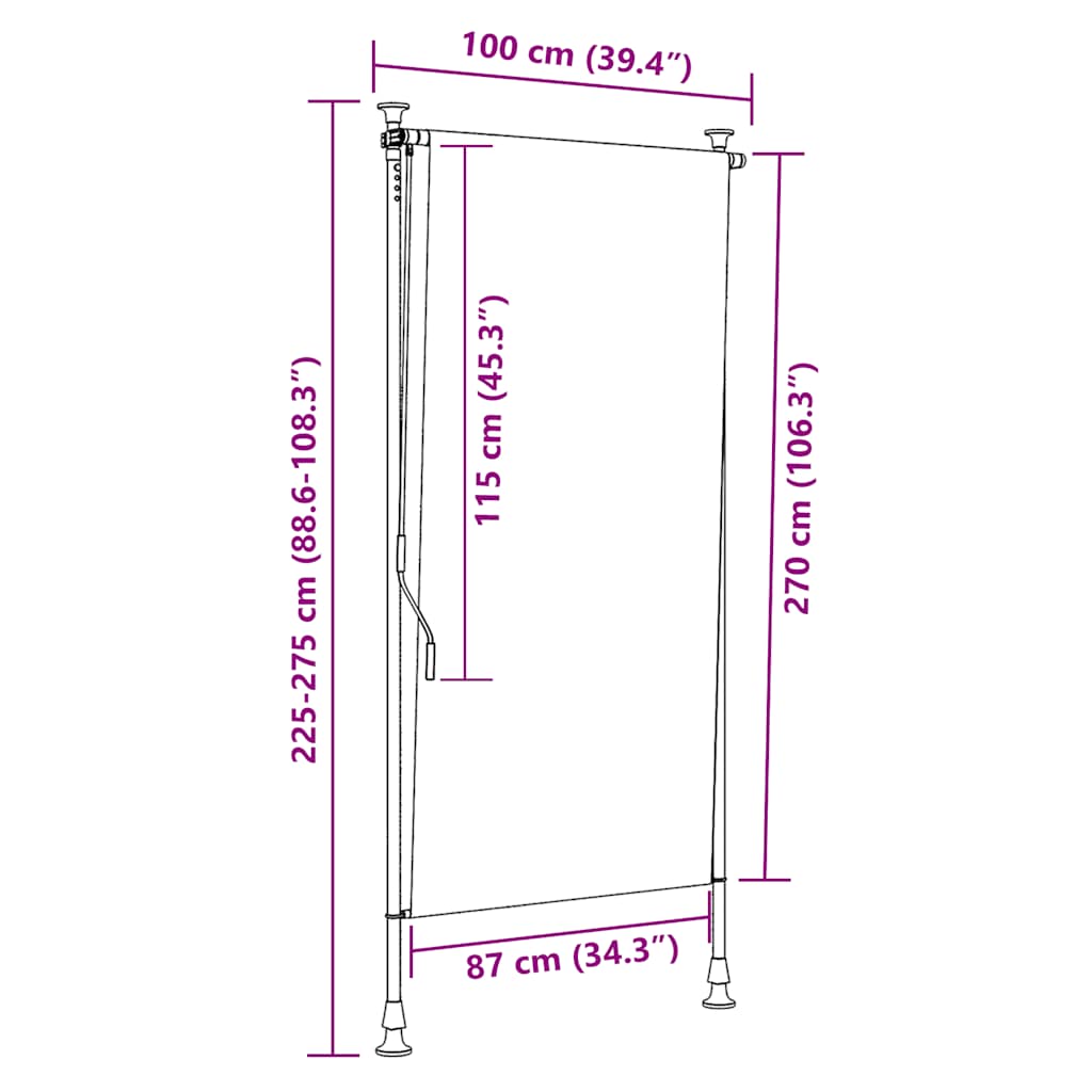 Tenda a Rullo per Esterni 100x270 cm Crema