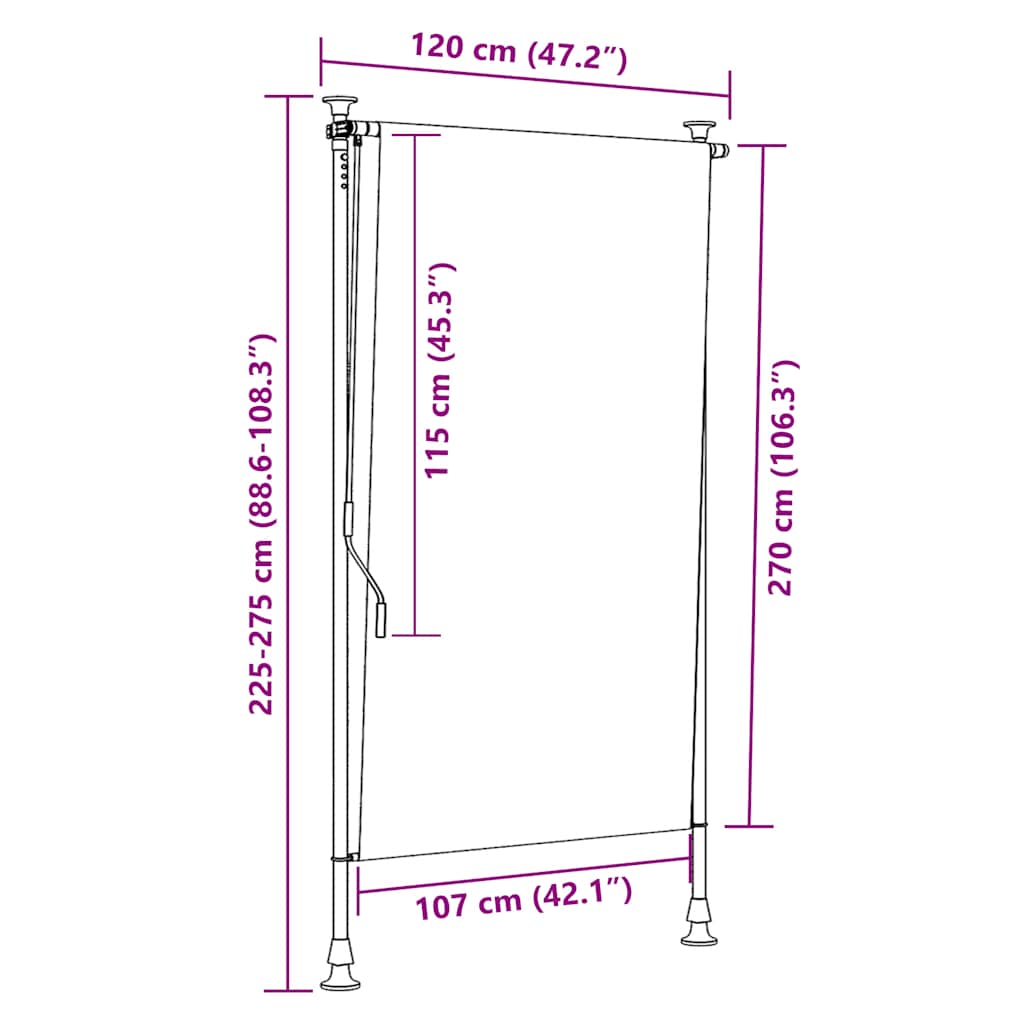 Tenda a Rullo per Esterni 120x270 cm Crema