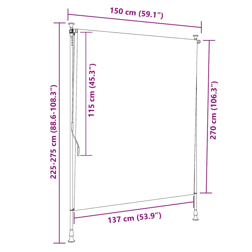 Tenda a Rullo per Esterni 150x270 cm Crema