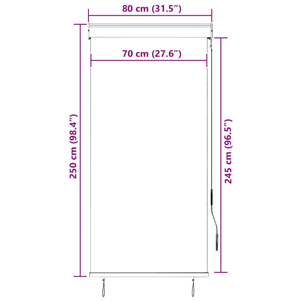 Tenda a Rullo per Esterni 80x250 cm Bianca e Marrone