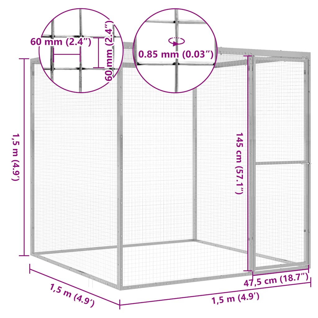 Gabbia per Gatti 1,5x1,5x1,5 m in Acciaio Zincato