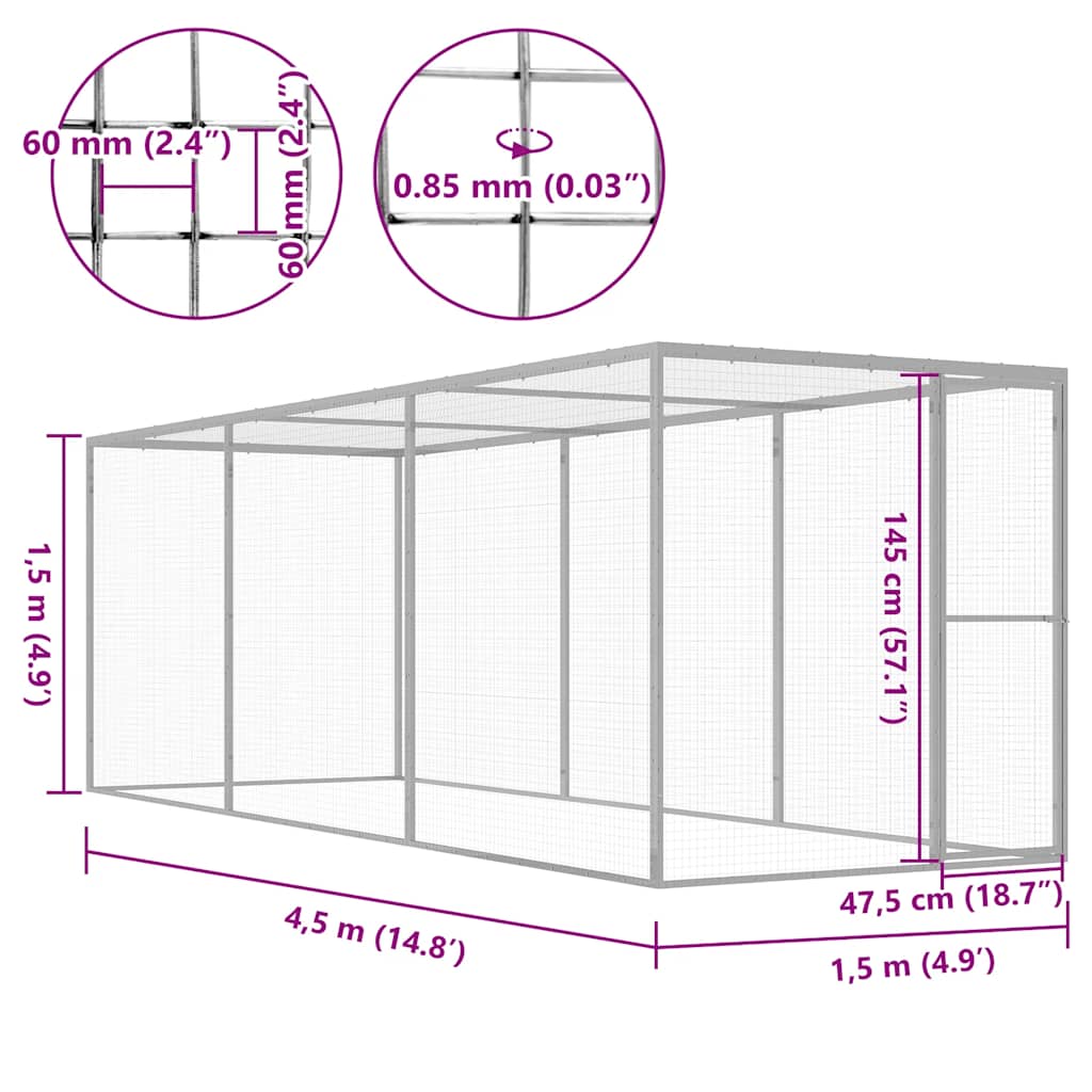 Gabbia per Gatti 4,5x1,5x1,5 m in Acciaio Zincato
