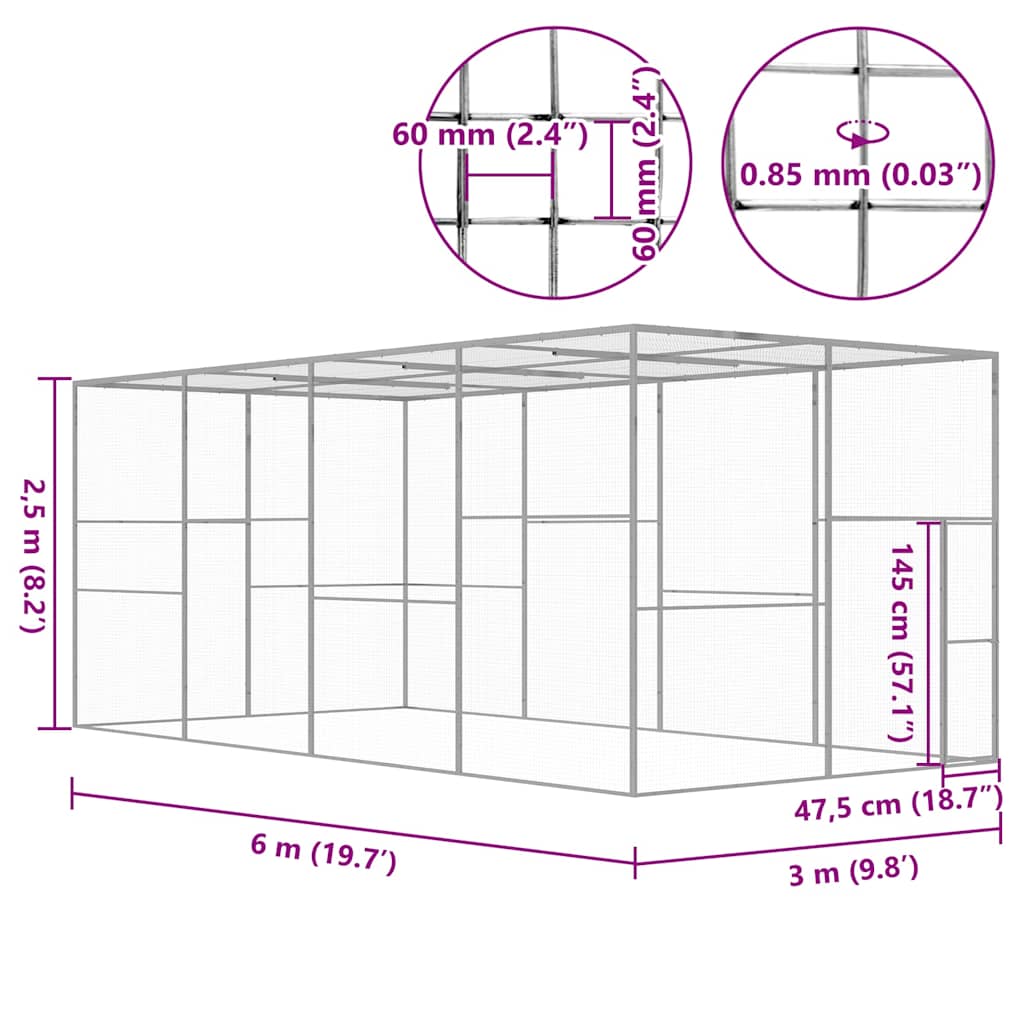 Gabbia per Gatti 6x3x2,5 m in Acciaio Zincato